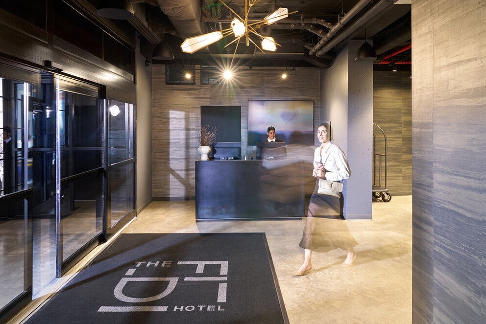 lobby of FiDi Hotel in NYC